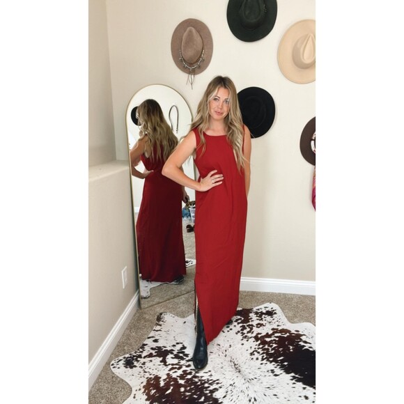Double D Ranch Dresses & Skirts - Vintage Double D Ranch Wear Red Western Maxi Sleeveless Dress Small NFR Small